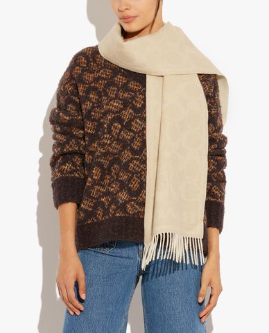  COACH - Khăn choàng nữ chữ nhật Reversible Signature Cashmere Muffler 