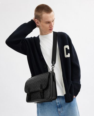  COACH - Túi đeo chéo nam chữ nhật Signature Canvas 