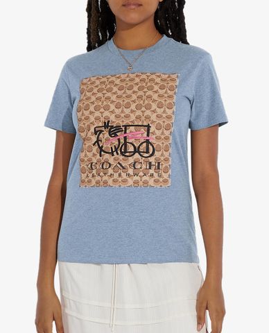  COACH - Áo thun nữ ngắn tay Abstract Horse And Carriage Signature 