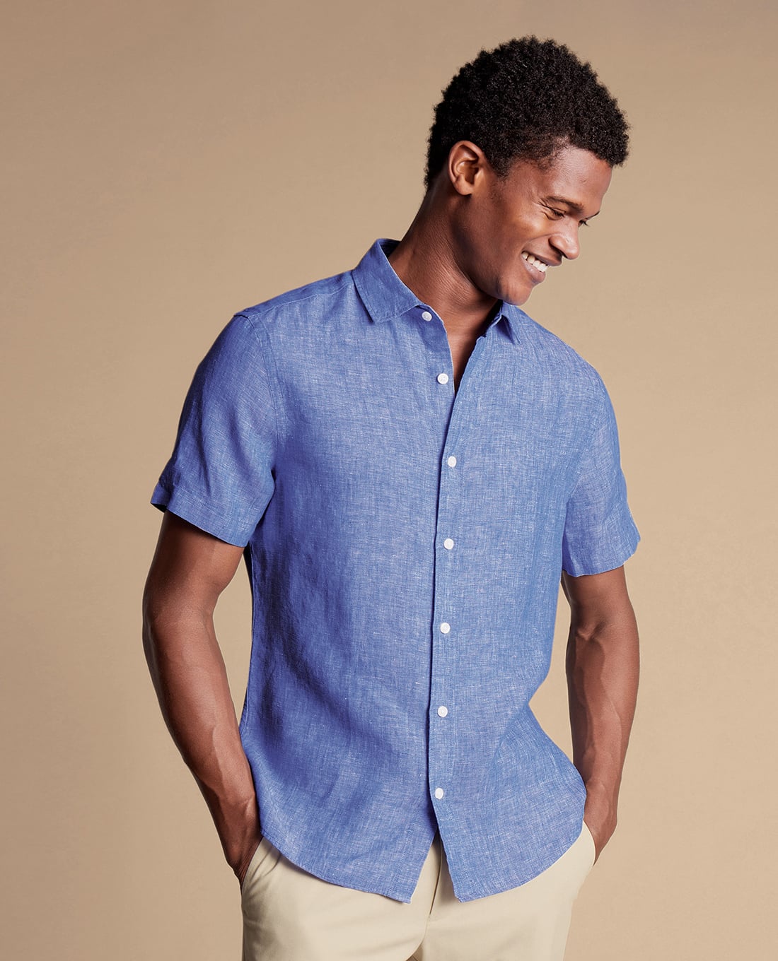 CHARLES TYRWHITT - Áo sơ mi nam tay ngắn Pure Linen