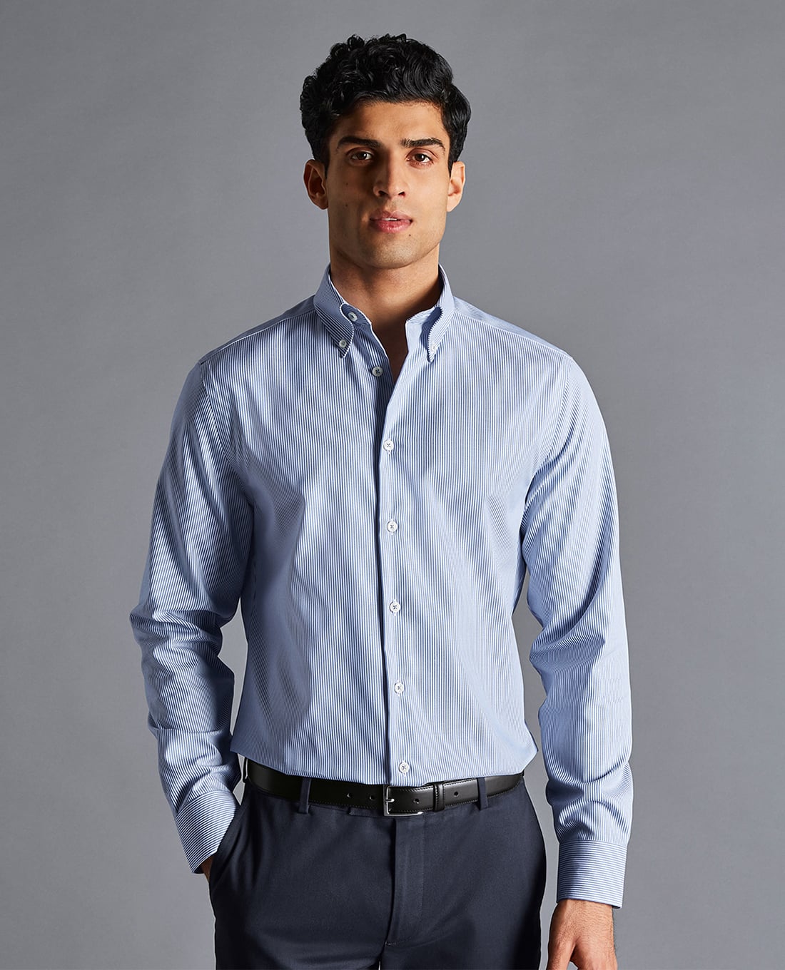 CHARLES TYRWHITT - Áo sơ mi nam cổ bẻ tay dài Non Iron Stripe