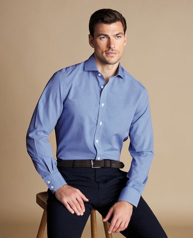  CHARLES TYRWHITT - Áo sơ mi nam cổ bẻ tay dài Poplin Mini Gingham Check 