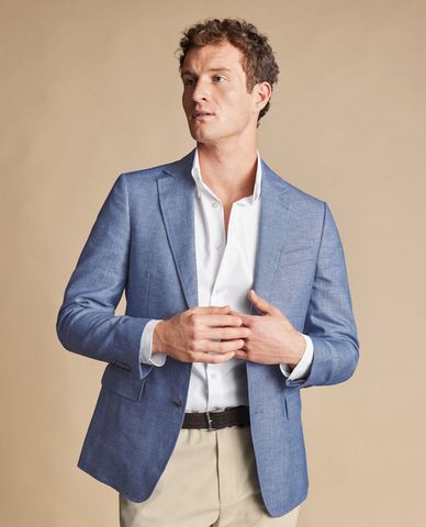  CHARLES TYRWHITT - Áo vest nam tay dài phối nút Linen Cotton Check 