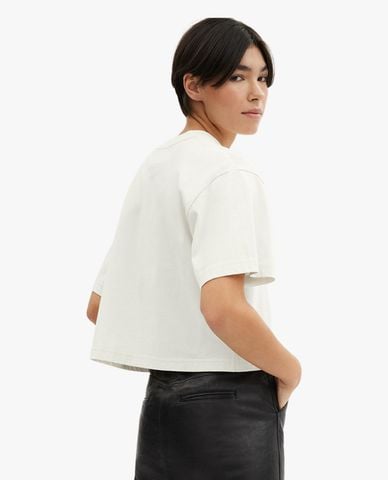  COACH - Áo croptop nữ cổ tròn tay ngắn phối logo Cursive Signature 