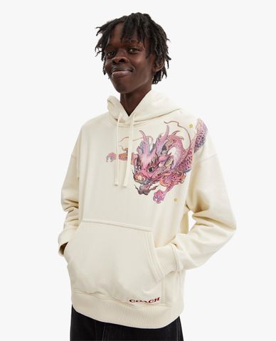  COACH - Áo hoodie nam phối mũ kèm dây rút trang trí hoạt tiết rồng New Year 