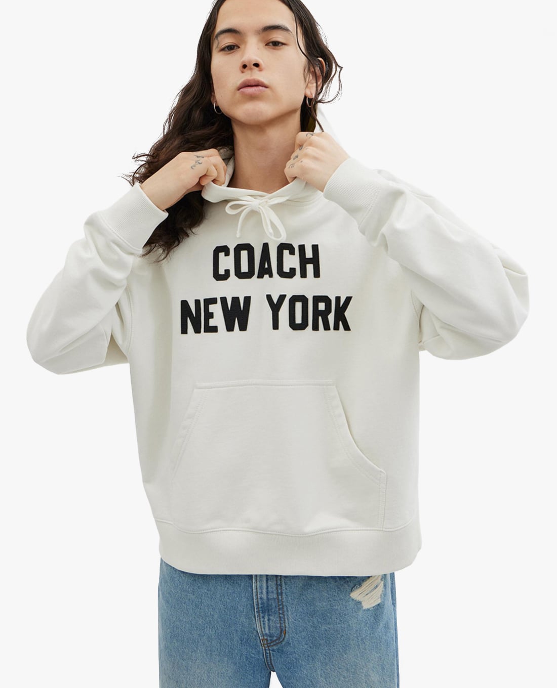 COACH - Áo hoodie nam phối mũ kèm dây rút Coach New York