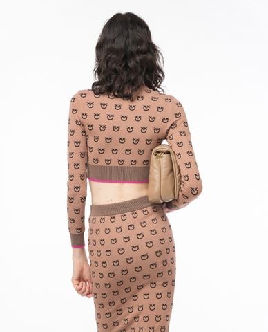  PINKO - Áo dệt kim nữ phom croptop cổ tròn tay dài Furetto 