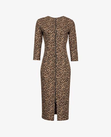  PINKO - Đầm midi dài tay phom ôm thời trang Animal Print 