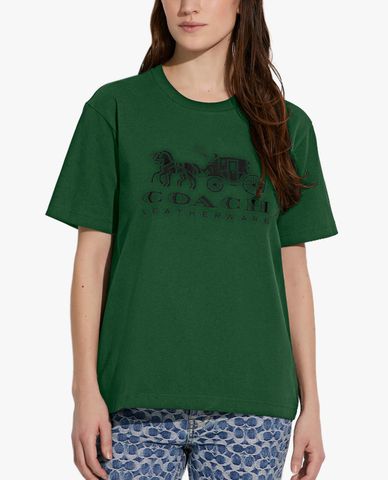  COACH - Áo thun nữ cổ tròn ngắn tay Horse & Carriage 