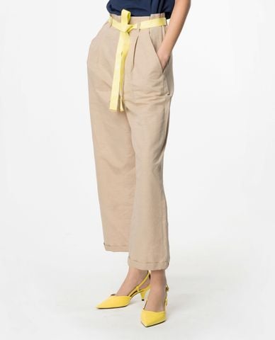  PINKO - Quần ống đứng lưng thun phối bèo kèm thắt lưng Rudy 