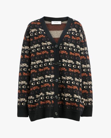 COACH - Áo khoác cardigan nữ cổ V tay dài Horse And Carriage 