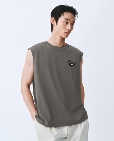  URBAN REVIVO - Áo ba lỗ nam cổ tròn phối hình 