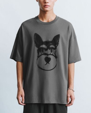 URBAN REVIVO - Áo thun nam cổ tròn tay ngắn Dog Printed 