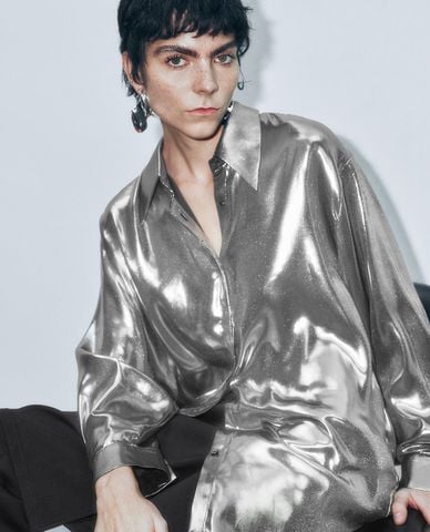  URBAN REVIVO - Áo sơ mi nữ cổ bẻ tay dài Silver 