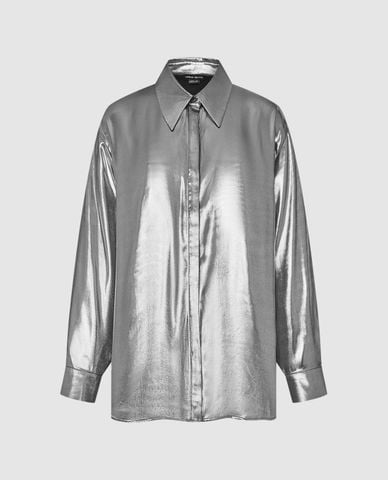  URBAN REVIVO - Áo sơ mi nữ cổ bẻ tay dài Silver 