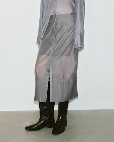  URBAN REVIVO - Chân váy phom suông midi hiện đại 