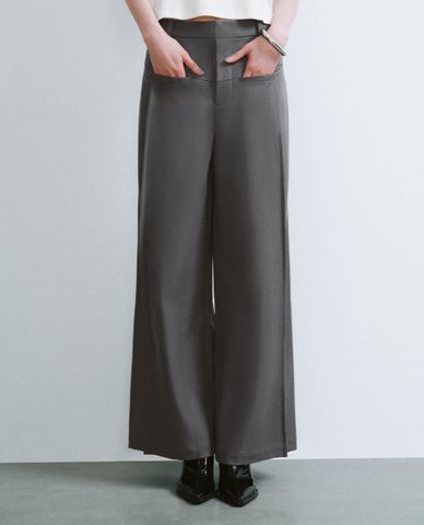  URBAN REVIVO - Quần nữ ống rộng cạp cao thanh lịch 