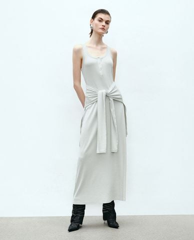  URBAN REVIVO - Đầm sát nách midi phom suông 