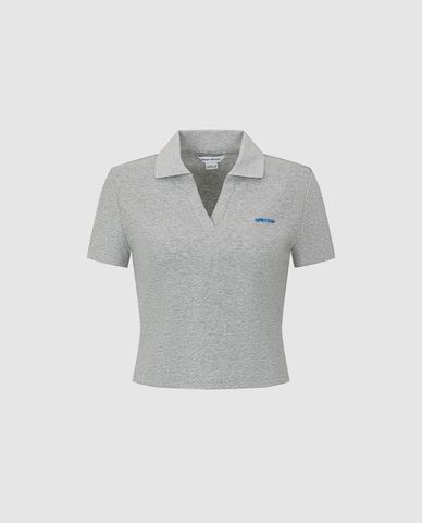  URBAN REVIVO - Áo polo nữ cổ bé tay ngắn phom croptop 