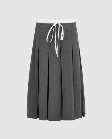  URBAN REVIVO - Chân váy xếp li midi phối dây rút 