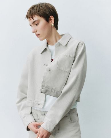  URBAN REVIVO - Áo khoác denim nữ phom croptop 