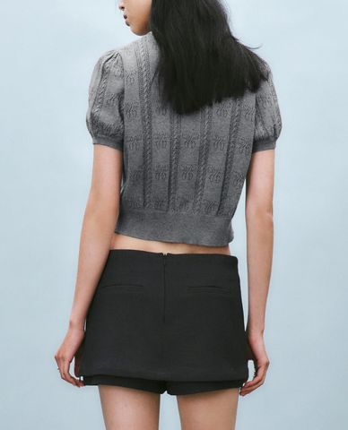  URBAN REVIVO - Áo dệt kim nữ cổ bẻ tay ngắn 