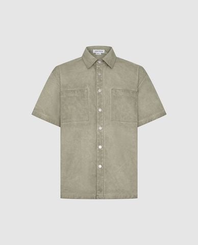  URBAN REVIVO - Áo sơ mi denim nam tay ngắn hiện đại 