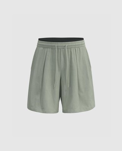  URBAN REVIVO - Quần short nam ống rộng phối dây rút Elastic 