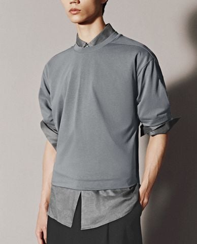  URBAN REVIVO - Áo thun nam cổ tròn tay ngắn 