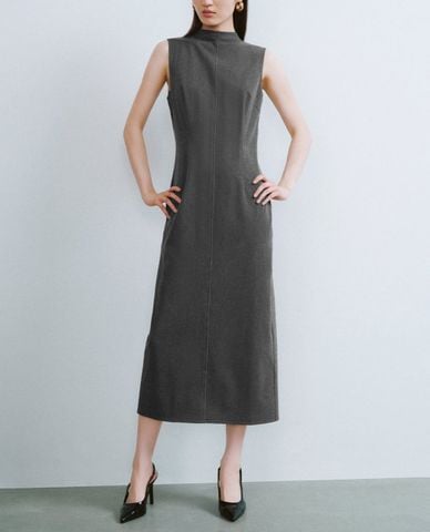  URBAN REVIVO - Đầm sát nách midi cổ trụ sang trọng 