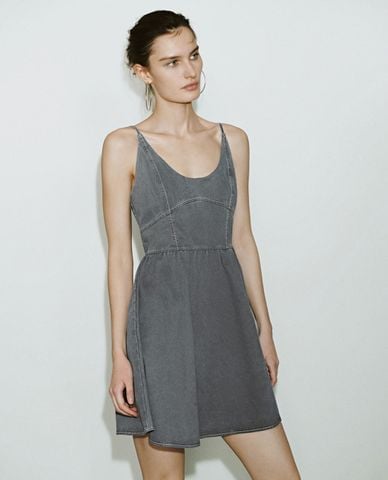  URBAN REVIVO - Đầm hai dây denim mini Cami ALine 
