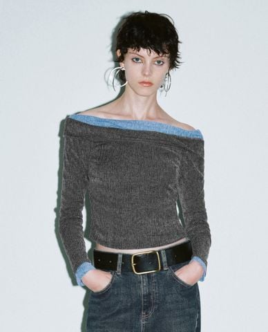  URBAN REVIVO - Áo trễ vai nữ tay dài hiện đại 