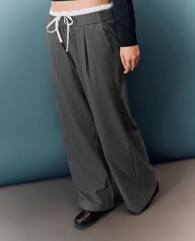  URBAN REVIVO - Quần nữ ống rộng phối dây rút cá tính 