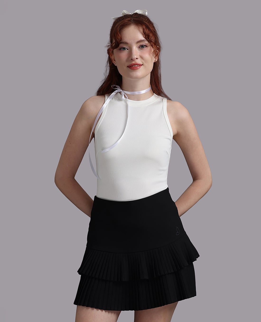 WOW BY NDLANNGOC - Chân váy xếp tầng mini poly spandex trơn