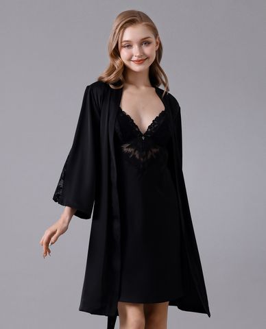  VERA - Áo khoác kimono nữ satin trơn phối ren 