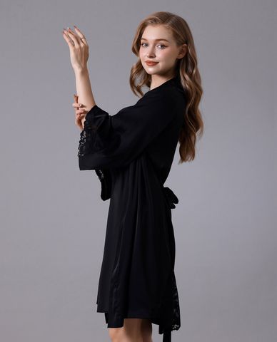  VERA - Áo khoác kimono nữ satin trơn phối ren 
