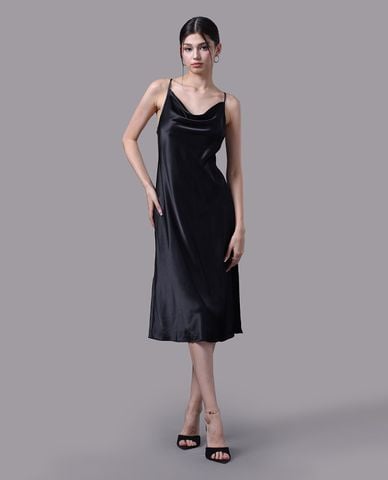  VERA - Đầm midi mặc nhà satin trơn phối ren 