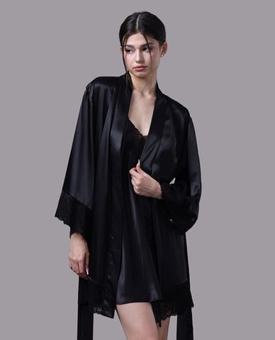  VERA - Áo khoác kimono nữ satin trơn phối ren 