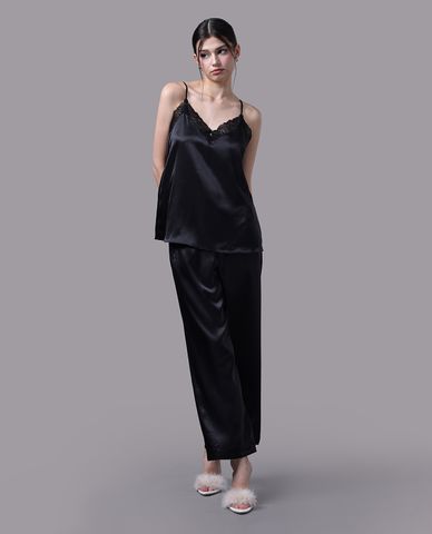  VERA - Bộ quần áo nữ dài mặc nhà satin trơn phối ren 