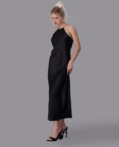  VERA - Đầm midi mặc nhà satin trơn 