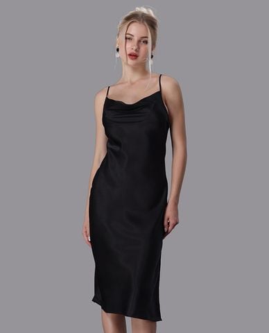  VERA - Đầm midi mặc nhà satin trơn 