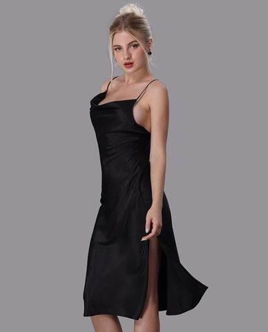  VERA - Đầm midi mặc nhà satin trơn 