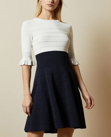  TED BAKER - Đầm mini chữ A cổ tròn tay lở phối bèo Dyana 