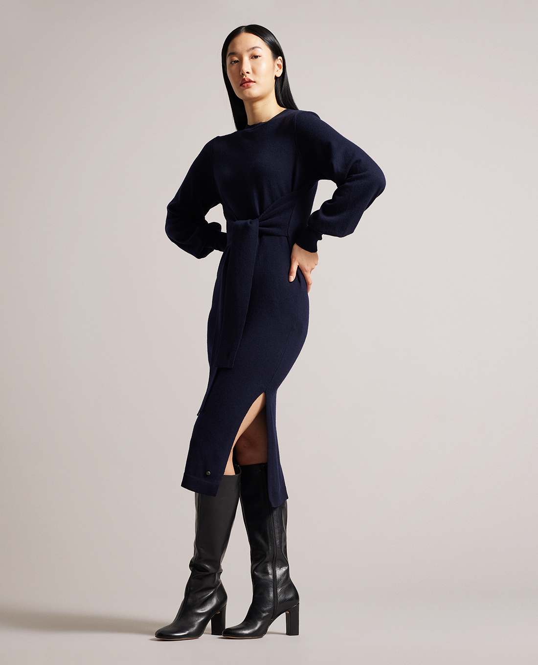 TED BAKER - Đầm midi dệt kim tay dài Essya