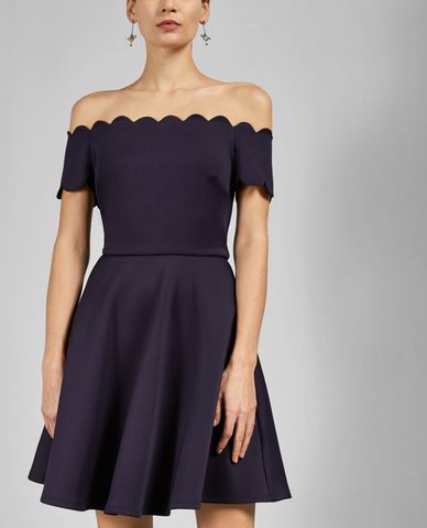  TED BAKER - Đầm xòe chữ A bẹt vai viền vỏ sò Dark Blue Fellama 