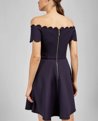  TED BAKER - Đầm xòe chữ A bẹt vai viền vỏ sò Dark Blue Fellama 
