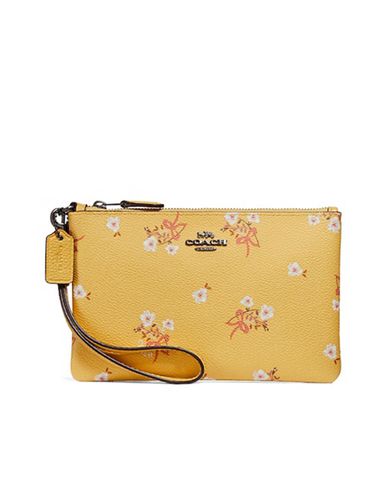  COACH - Ví cầm tay nữ họa tiết hoa khóa kéo kim loại 