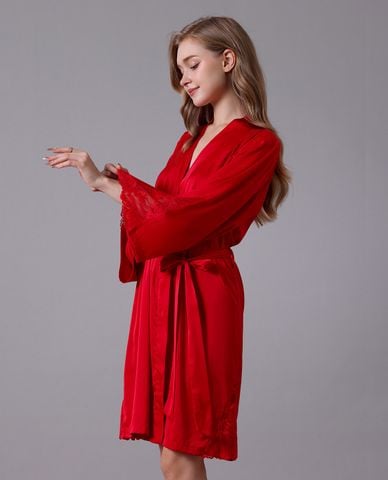  VERA - Áo khoác kimono nữ satin trơn phối ren 