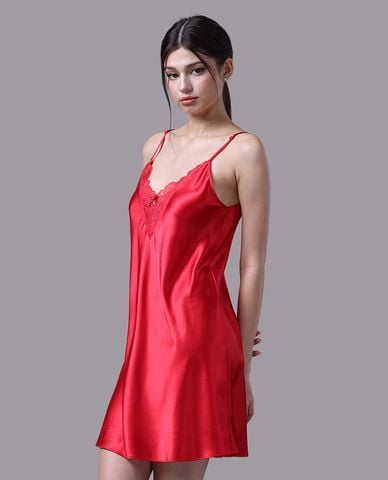  VERA - Đầm ngắn mặc nhà satin trơn phối ren 