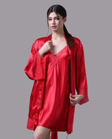  VERA - Áo khoác kimono nữ satin trơn phối ren 
